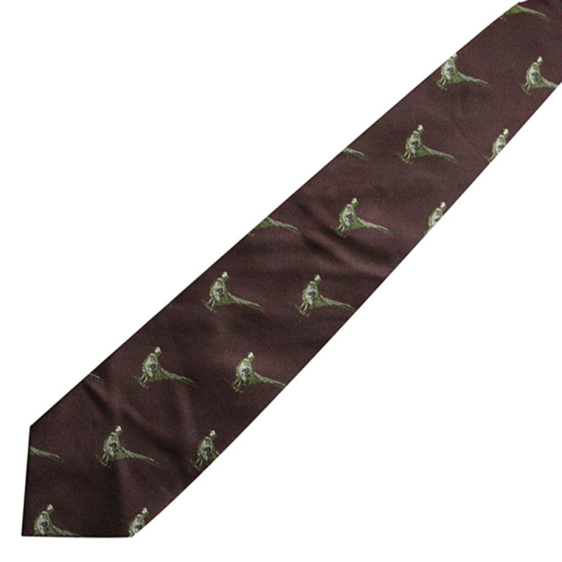 No.16 Tie Burgundy Pheasants Silk by Bisley