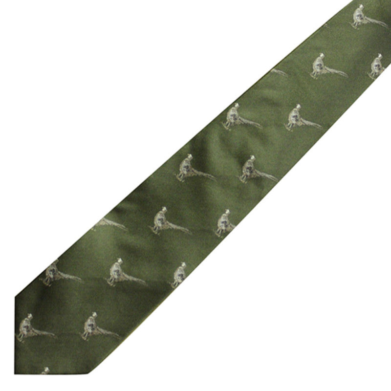 No.17 Tie Green Pheasants Silk by Bisley